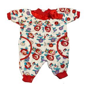 Vtg 0-6mos Bubble Romper Overalls Floral McDonalds McKids Y2K w/Pockets Bow